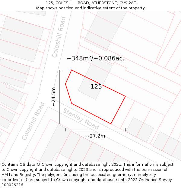 125, COLESHILL ROAD, ATHERSTONE, CV9 2AE: Plot and title map