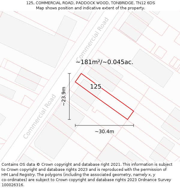 125, COMMERCIAL ROAD, PADDOCK WOOD, TONBRIDGE, TN12 6DS: Plot and title map