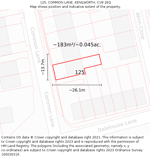 125, COMMON LANE, KENILWORTH, CV8 2EQ: Plot and title map