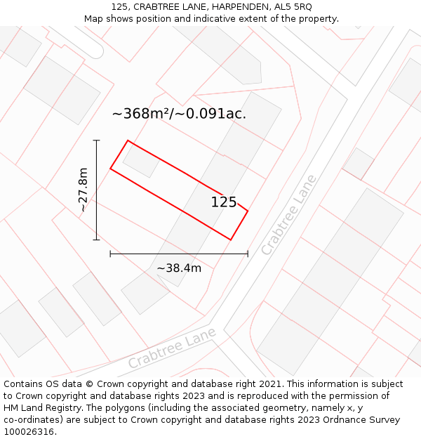 125, CRABTREE LANE, HARPENDEN, AL5 5RQ: Plot and title map