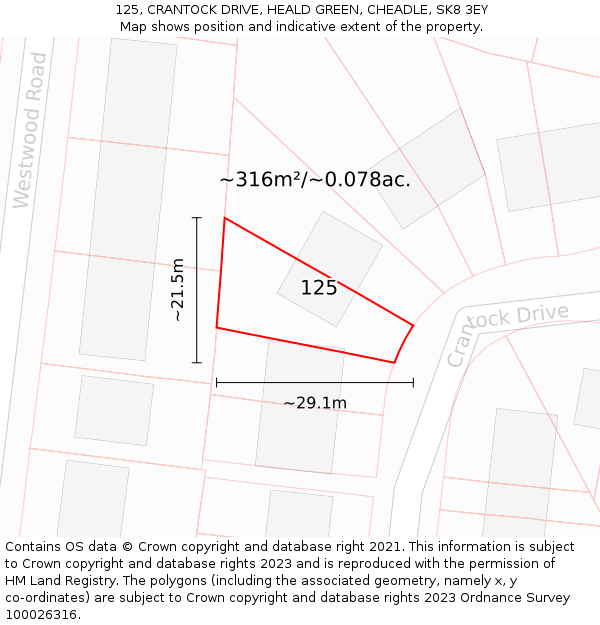 125, CRANTOCK DRIVE, HEALD GREEN, CHEADLE, SK8 3EY: Plot and title map