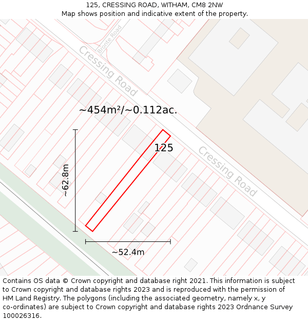 125, CRESSING ROAD, WITHAM, CM8 2NW: Plot and title map