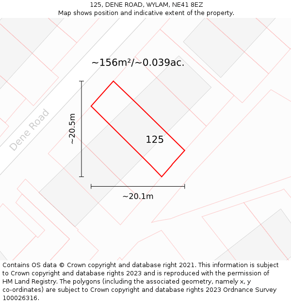 125, DENE ROAD, WYLAM, NE41 8EZ: Plot and title map