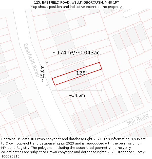 125, EASTFIELD ROAD, WELLINGBOROUGH, NN8 1PT: Plot and title map