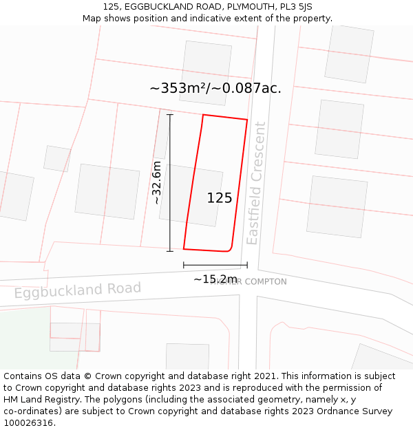 125, EGGBUCKLAND ROAD, PLYMOUTH, PL3 5JS: Plot and title map