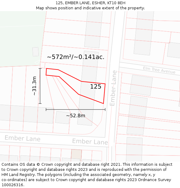 125, EMBER LANE, ESHER, KT10 8EH: Plot and title map