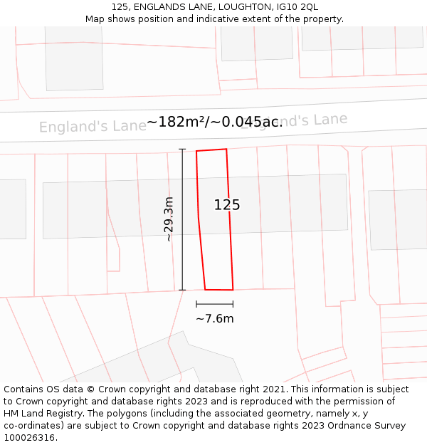 125, ENGLANDS LANE, LOUGHTON, IG10 2QL: Plot and title map