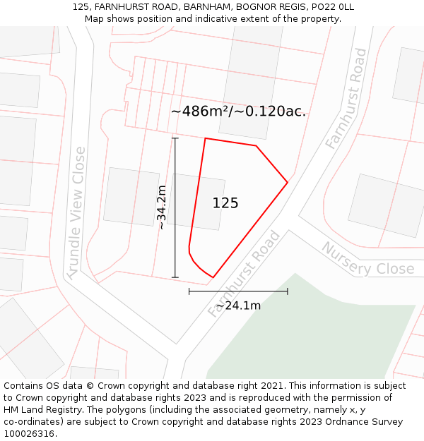 125, FARNHURST ROAD, BARNHAM, BOGNOR REGIS, PO22 0LL: Plot and title map