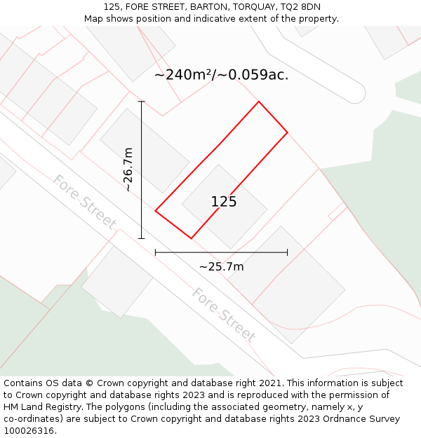 125, FORE STREET, BARTON, TORQUAY, TQ2 8DN: Plot and title map