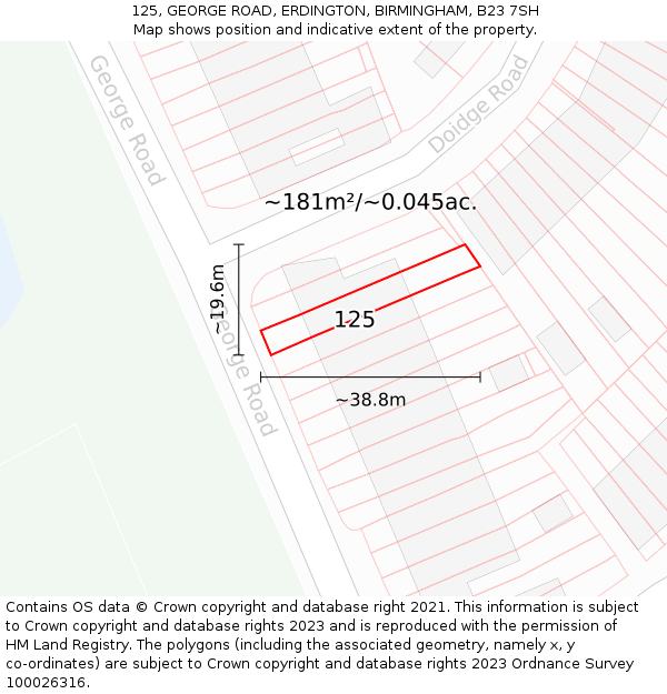 125, GEORGE ROAD, ERDINGTON, BIRMINGHAM, B23 7SH: Plot and title map