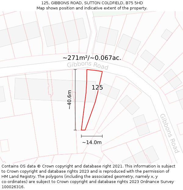 125, GIBBONS ROAD, SUTTON COLDFIELD, B75 5HD: Plot and title map