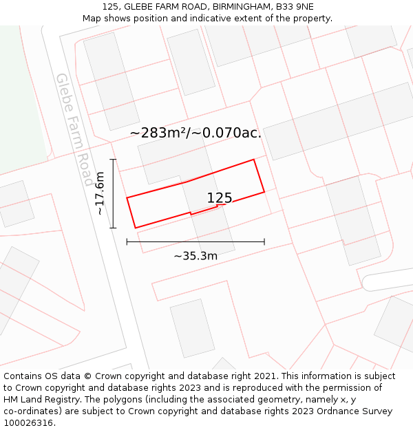 125, GLEBE FARM ROAD, BIRMINGHAM, B33 9NE: Plot and title map