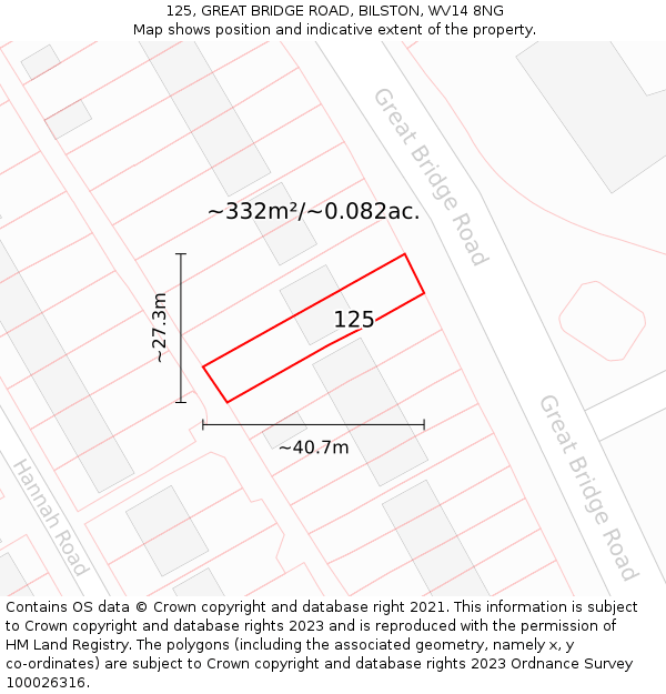 125, GREAT BRIDGE ROAD, BILSTON, WV14 8NG: Plot and title map