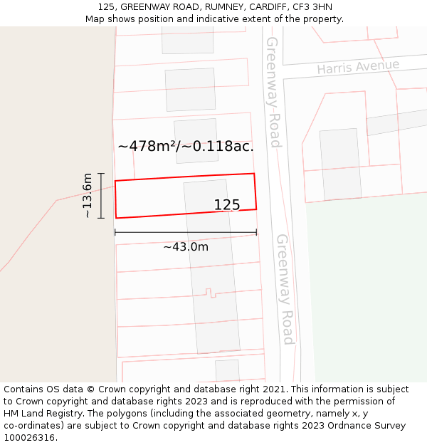 125, GREENWAY ROAD, RUMNEY, CARDIFF, CF3 3HN: Plot and title map