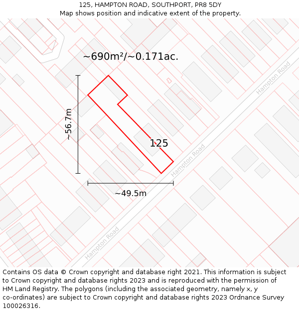 125, HAMPTON ROAD, SOUTHPORT, PR8 5DY: Plot and title map