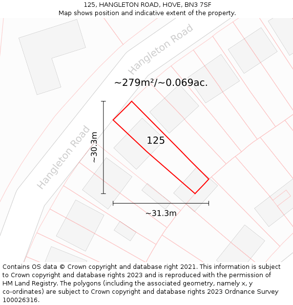 125, HANGLETON ROAD, HOVE, BN3 7SF: Plot and title map