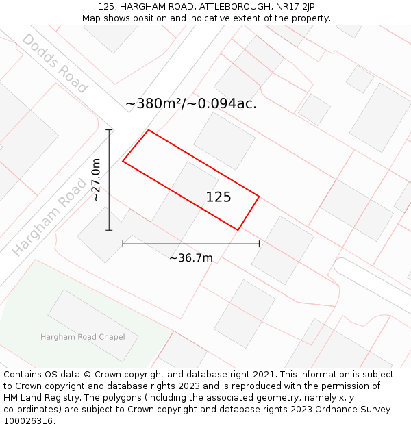 125, HARGHAM ROAD, ATTLEBOROUGH, NR17 2JP: Plot and title map
