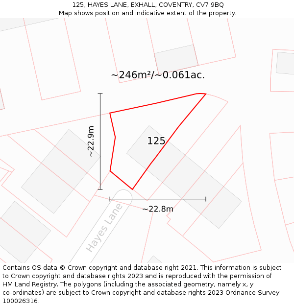 125, HAYES LANE, EXHALL, COVENTRY, CV7 9BQ: Plot and title map