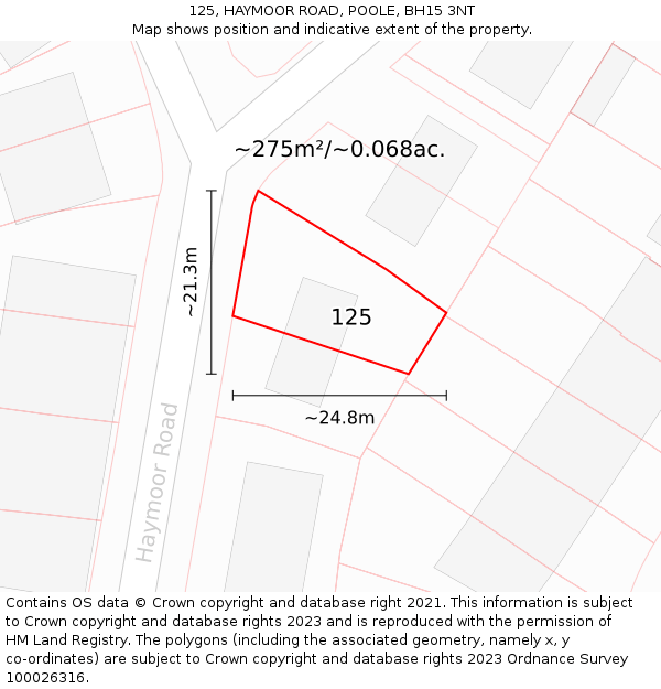 125, HAYMOOR ROAD, POOLE, BH15 3NT: Plot and title map