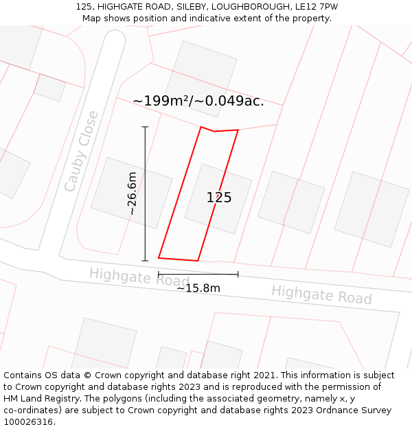 125, HIGHGATE ROAD, SILEBY, LOUGHBOROUGH, LE12 7PW: Plot and title map