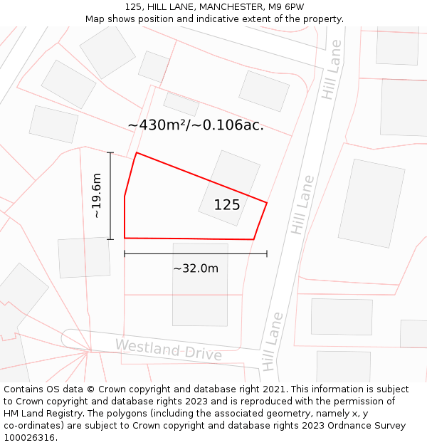 125, HILL LANE, MANCHESTER, M9 6PW: Plot and title map