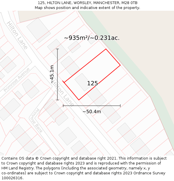 125, HILTON LANE, WORSLEY, MANCHESTER, M28 0TB: Plot and title map