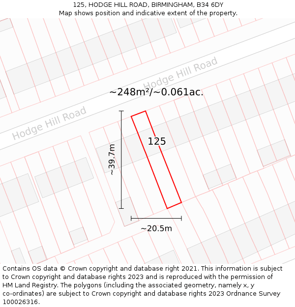 125, HODGE HILL ROAD, BIRMINGHAM, B34 6DY: Plot and title map