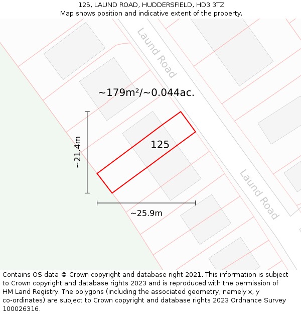 125, LAUND ROAD, HUDDERSFIELD, HD3 3TZ: Plot and title map