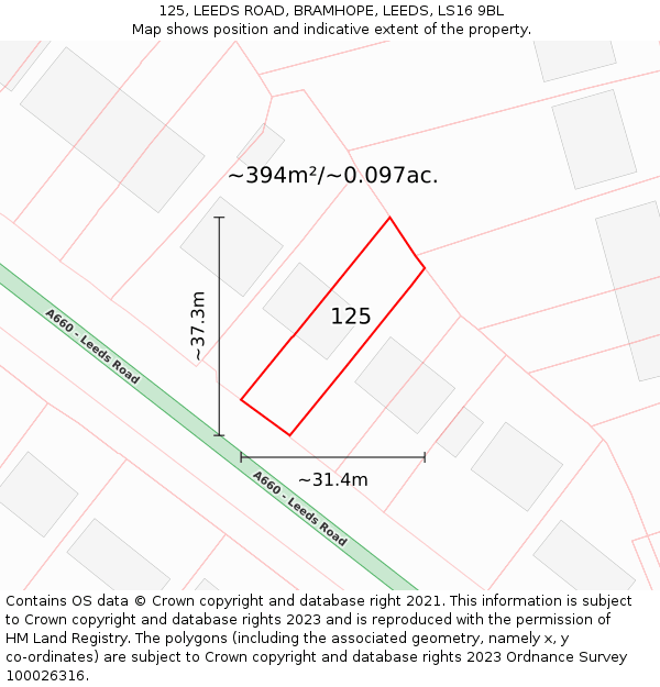 125, LEEDS ROAD, BRAMHOPE, LEEDS, LS16 9BL: Plot and title map