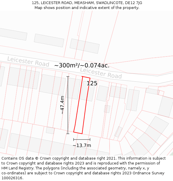 125, LEICESTER ROAD, MEASHAM, SWADLINCOTE, DE12 7JG: Plot and title map