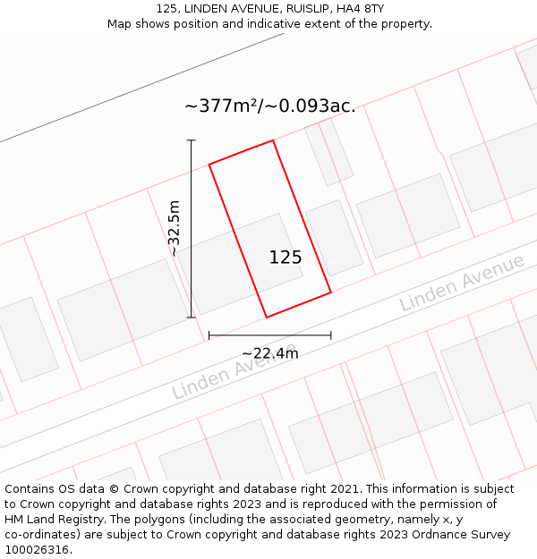 125, LINDEN AVENUE, RUISLIP, HA4 8TY: Plot and title map