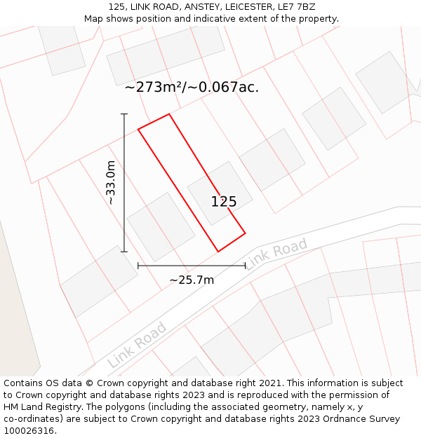 125, LINK ROAD, ANSTEY, LEICESTER, LE7 7BZ: Plot and title map