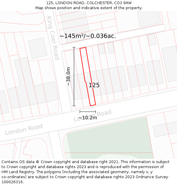 125, LONDON ROAD, COLCHESTER, CO3 9AW: Plot and title map