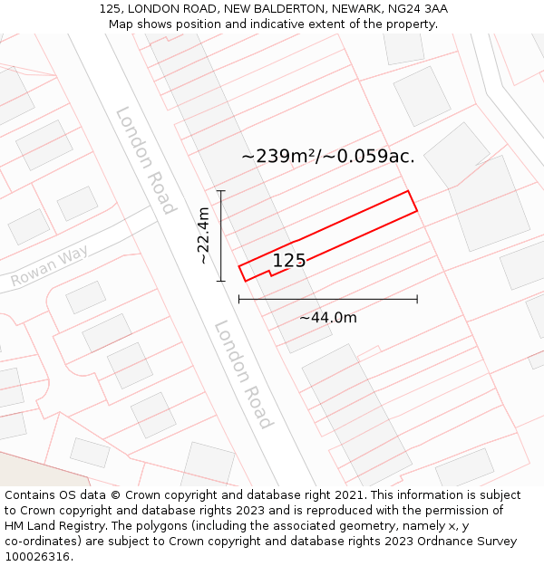 125, LONDON ROAD, NEW BALDERTON, NEWARK, NG24 3AA: Plot and title map