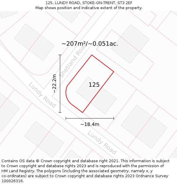 125, LUNDY ROAD, STOKE-ON-TRENT, ST3 2EF: Plot and title map