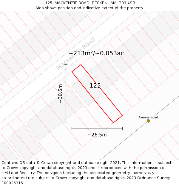 125, MACKENZIE ROAD, BECKENHAM, BR3 4SB: Plot and title map