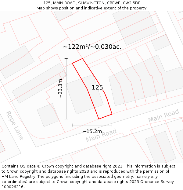 125, MAIN ROAD, SHAVINGTON, CREWE, CW2 5DP: Plot and title map