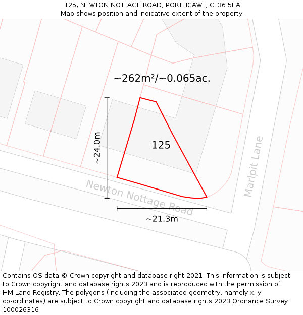 125, NEWTON NOTTAGE ROAD, PORTHCAWL, CF36 5EA: Plot and title map