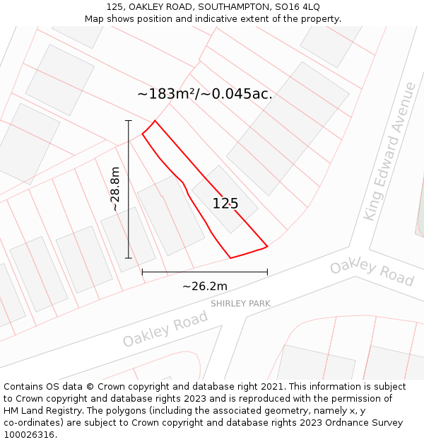 125, OAKLEY ROAD, SOUTHAMPTON, SO16 4LQ: Plot and title map