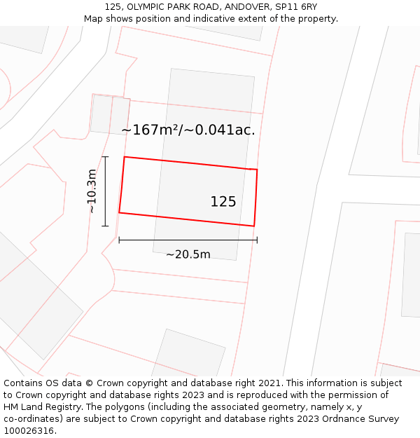 125, OLYMPIC PARK ROAD, ANDOVER, SP11 6RY: Plot and title map