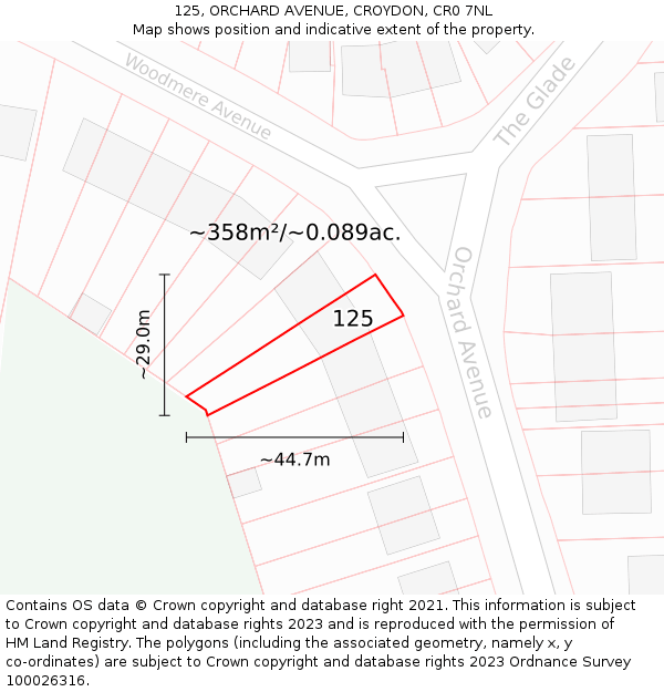 125, ORCHARD AVENUE, CROYDON, CR0 7NL: Plot and title map
