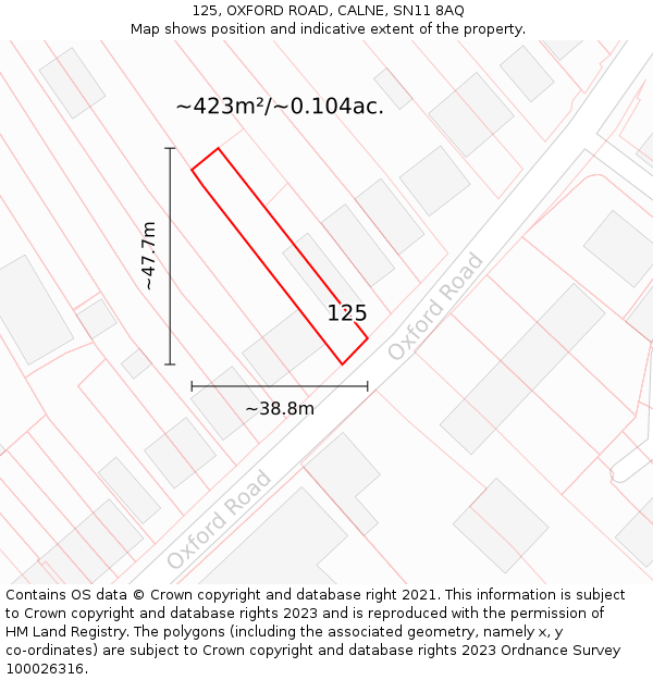 125, OXFORD ROAD, CALNE, SN11 8AQ: Plot and title map