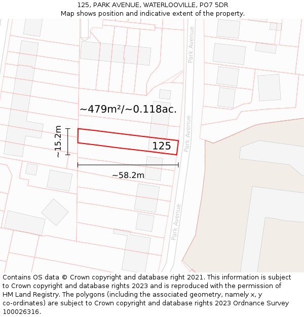 125, PARK AVENUE, WATERLOOVILLE, PO7 5DR: Plot and title map