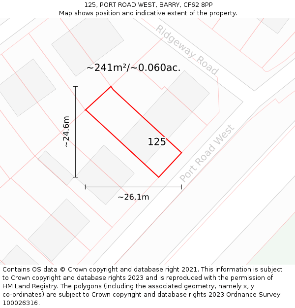 125, PORT ROAD WEST, BARRY, CF62 8PP: Plot and title map