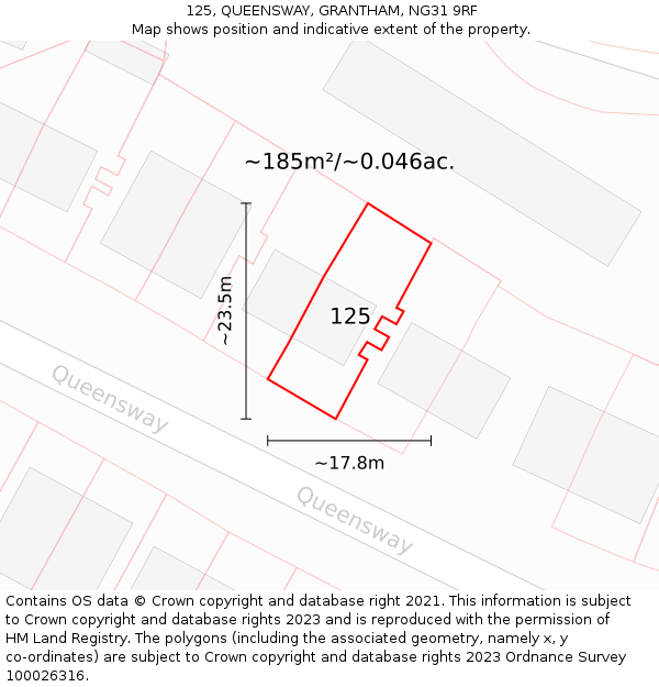 125, QUEENSWAY, GRANTHAM, NG31 9RF: Plot and title map