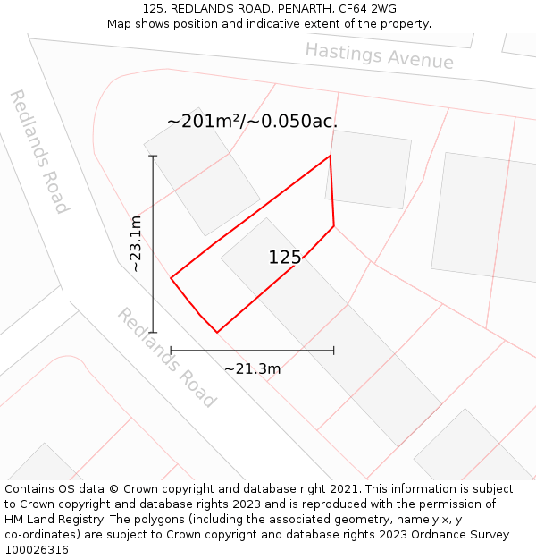 125, REDLANDS ROAD, PENARTH, CF64 2WG: Plot and title map