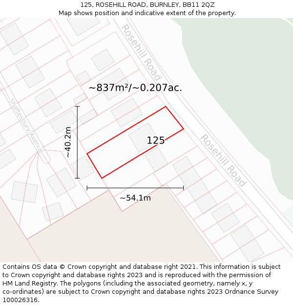 125, ROSEHILL ROAD, BURNLEY, BB11 2QZ: Plot and title map