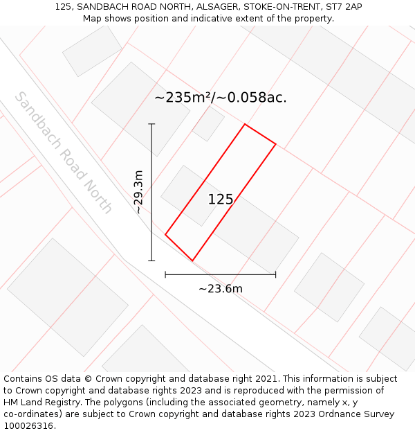 125, SANDBACH ROAD NORTH, ALSAGER, STOKE-ON-TRENT, ST7 2AP: Plot and title map