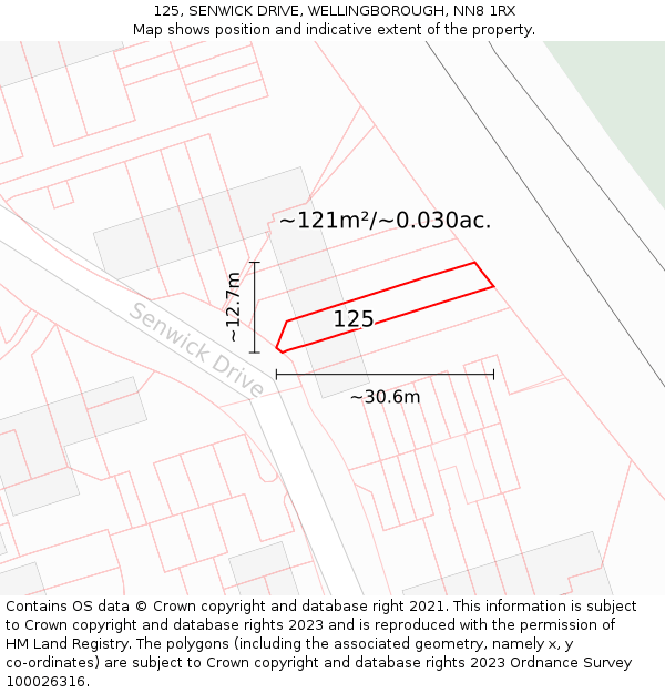 125, SENWICK DRIVE, WELLINGBOROUGH, NN8 1RX: Plot and title map