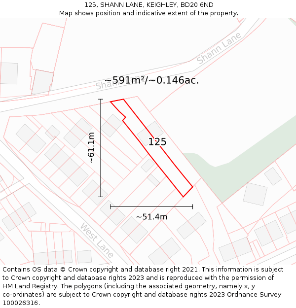 125, SHANN LANE, KEIGHLEY, BD20 6ND: Plot and title map